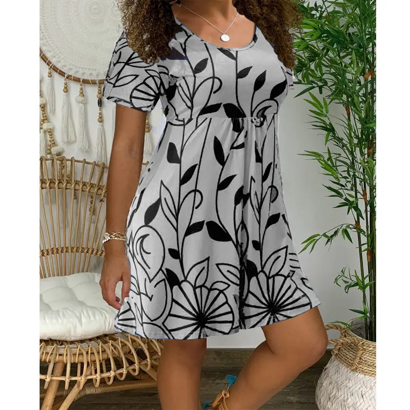 Green Printed Short Sleeve Summer Dress for Women - Image 3