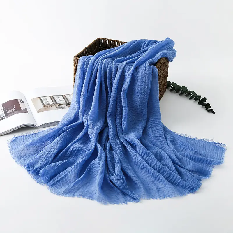 Navy Blue Wrinkled Muslim Scarf for Women - Image 19