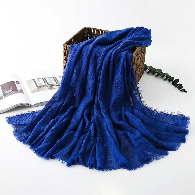 Navy Blue Wrinkled Muslim Scarf for Women - Image 20