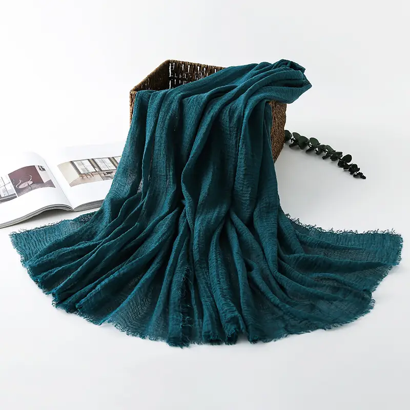 Navy Blue Wrinkled Muslim Scarf for Women - Image 21