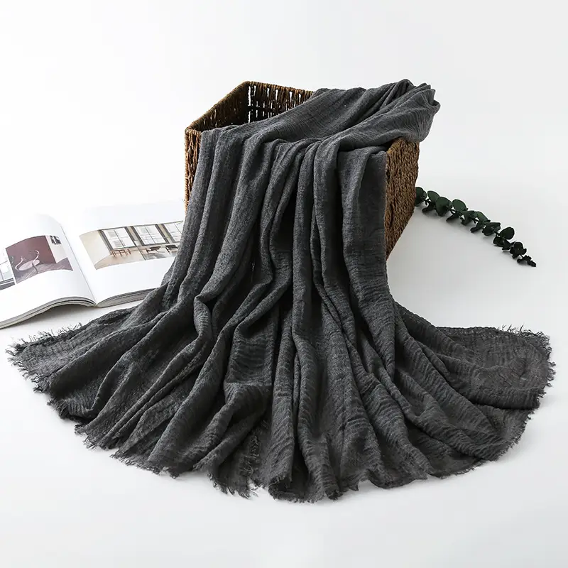 Navy Blue Wrinkled Muslim Scarf for Women - Image 23