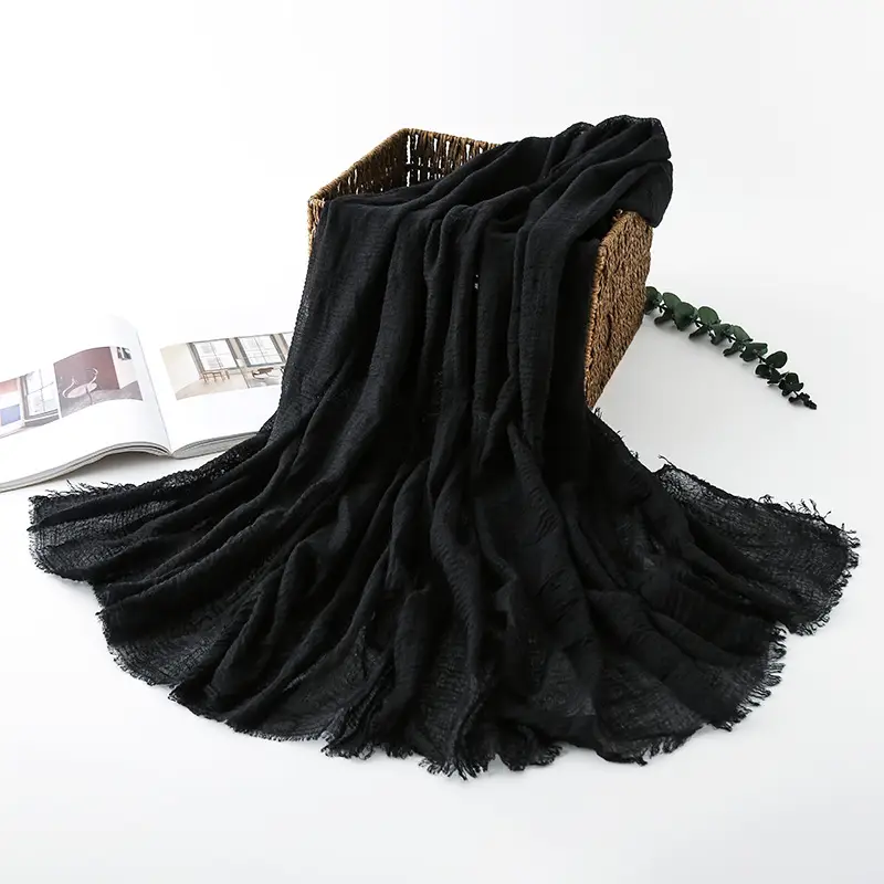Navy Blue Wrinkled Muslim Scarf for Women - Image 24