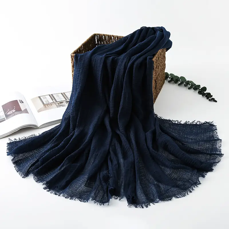 Navy Blue Wrinkled Muslim Scarf for Women - Image 25