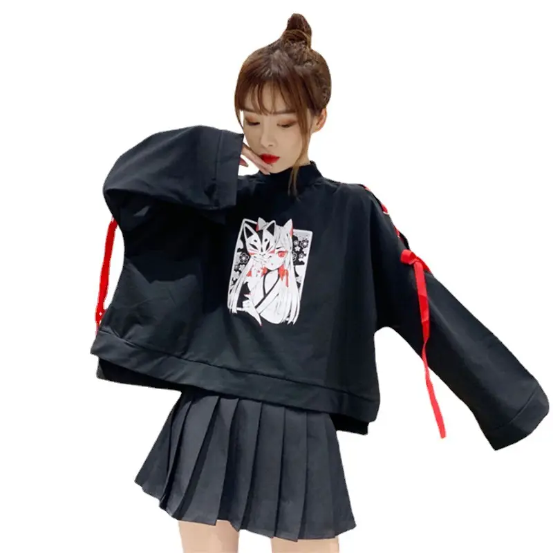 Japanese Style Black Cardboard Sweatshirt Set for Girls - Image 6