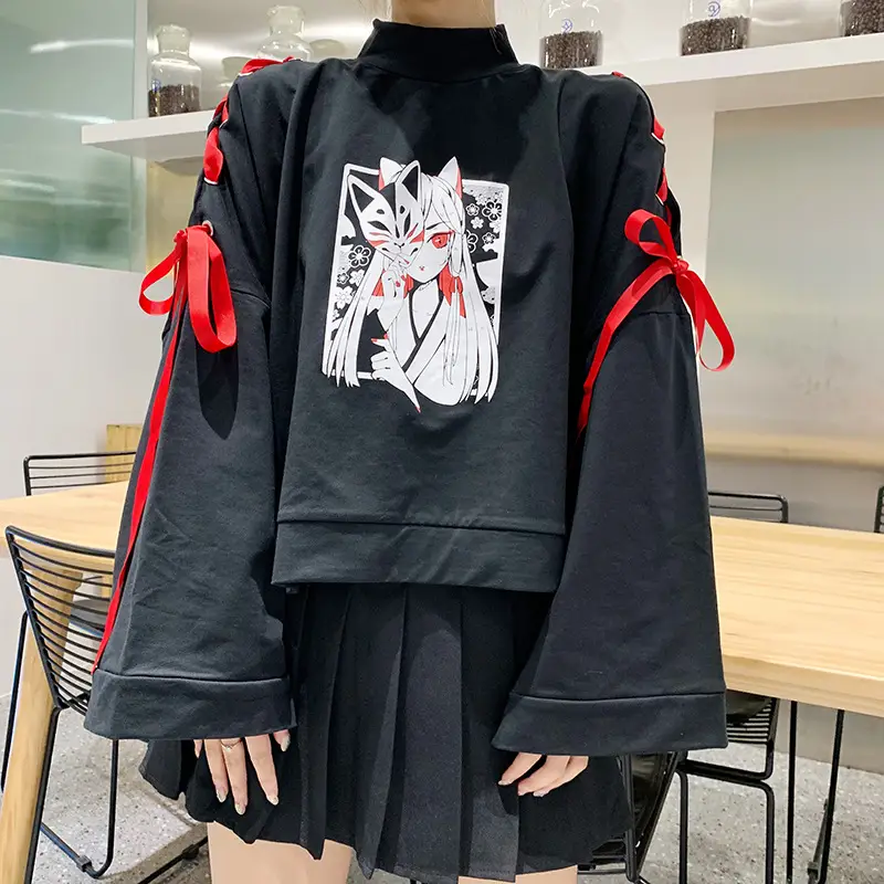Japanese Style Black Cardboard Sweatshirt Set for Girls — feature 13
