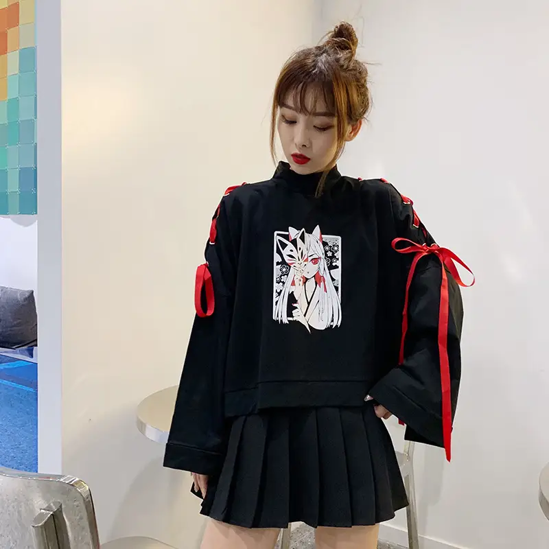 Japanese Style Black Cardboard Sweatshirt Set for Girls — feature 14