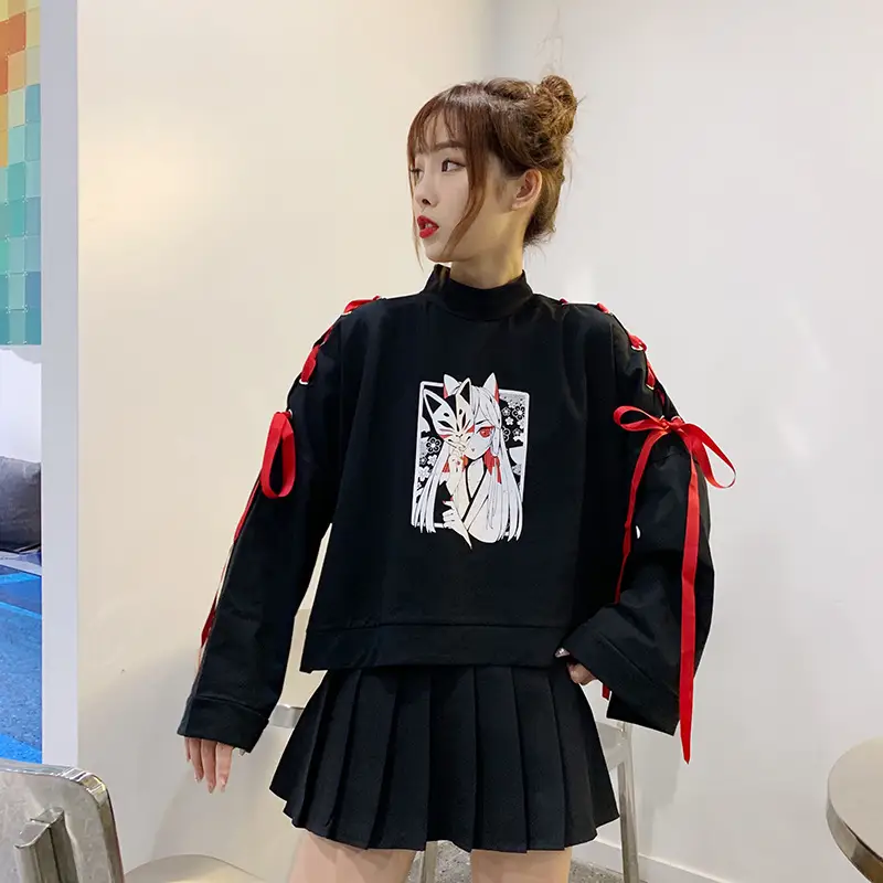 Japanese Style Black Cardboard Sweatshirt Set for Girls — feature 15