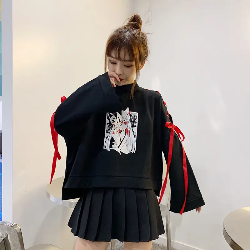 Japanese Style Black Cardboard Sweatshirt Set for Girls — feature 16