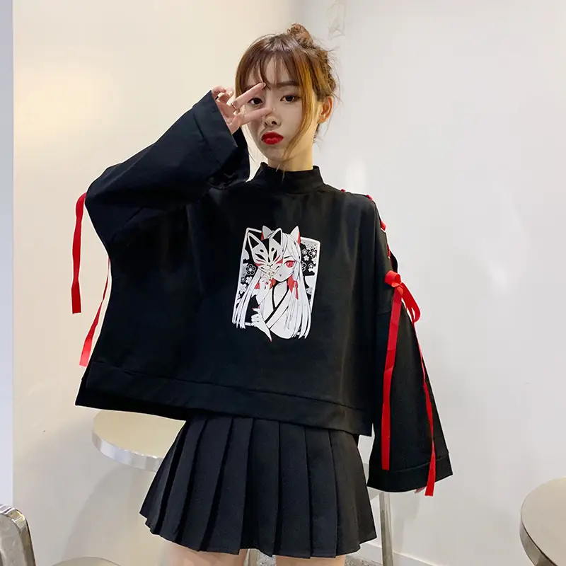 Japanese Style Black Cardboard Sweatshirt Set for Girls — feature 17