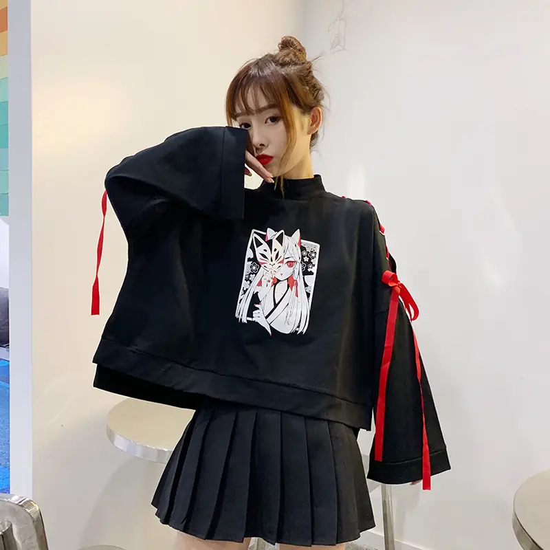 Japanese Style Black Cardboard Sweatshirt Set for Girls — feature 18