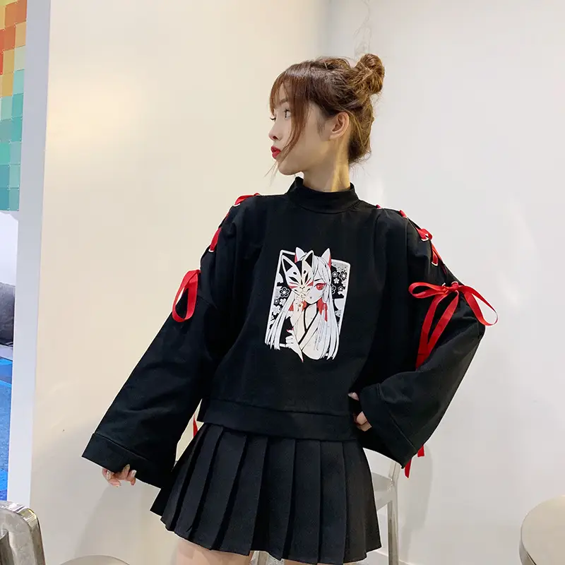 Japanese Style Black Cardboard Sweatshirt Set for Girls — feature 19