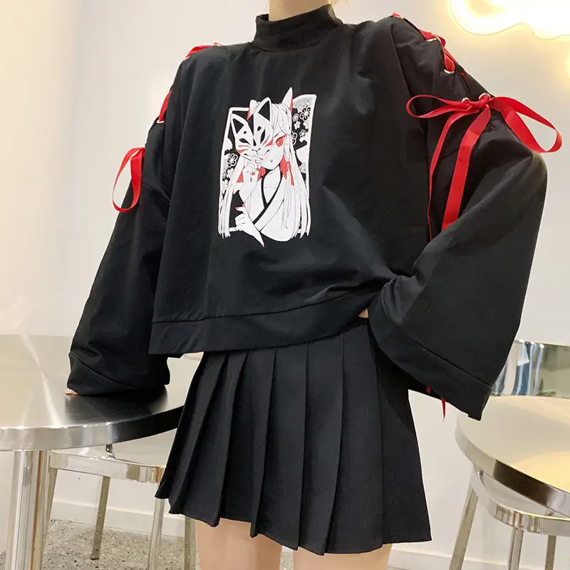 Japanese Style Black Cardboard Sweatshirt Set for Girls — feature 24