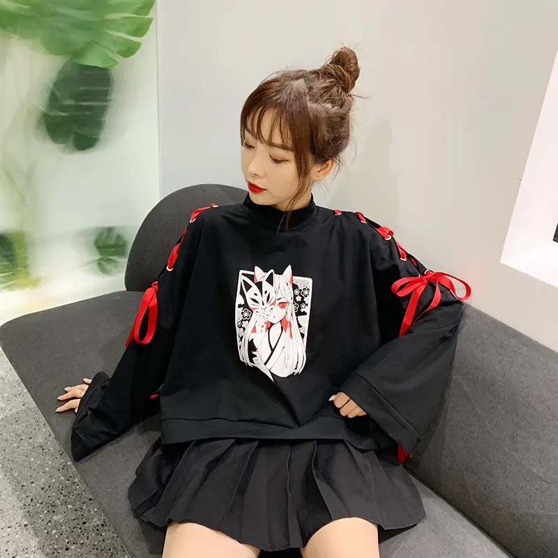 Japanese Style Black Cardboard Sweatshirt Set for Girls — feature 25