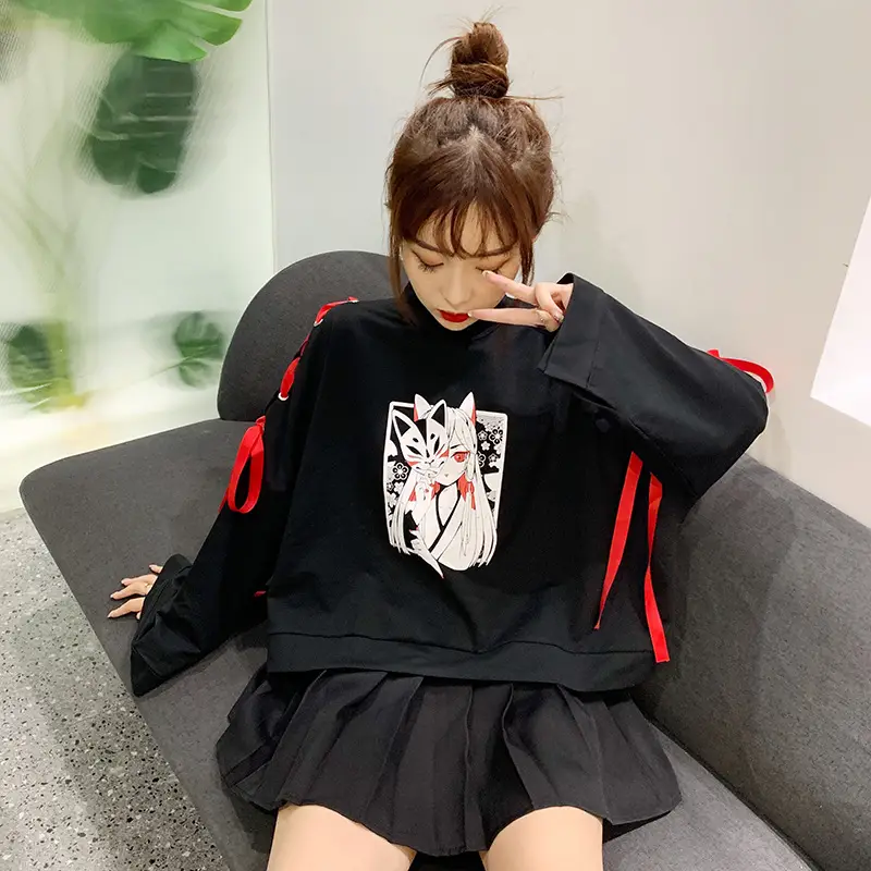 Japanese Style Black Cardboard Sweatshirt Set for Girls — feature 26