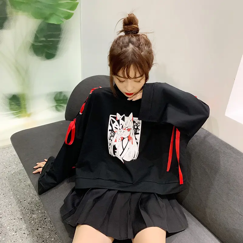 Japanese Style Black Cardboard Sweatshirt Set for Girls — feature 27