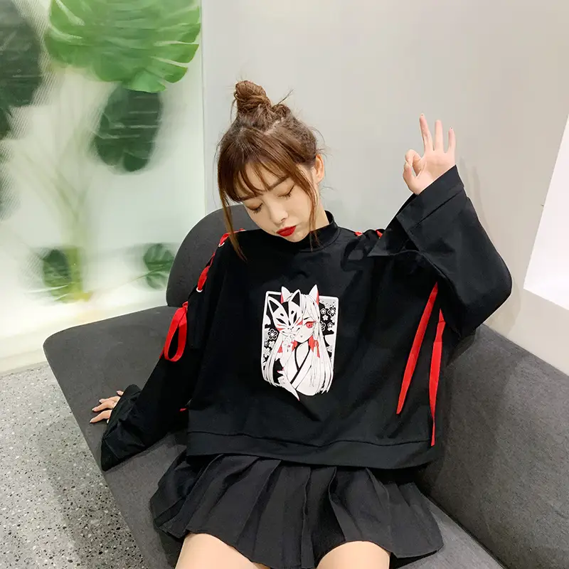 Japanese Style Black Cardboard Sweatshirt Set for Girls — feature 28