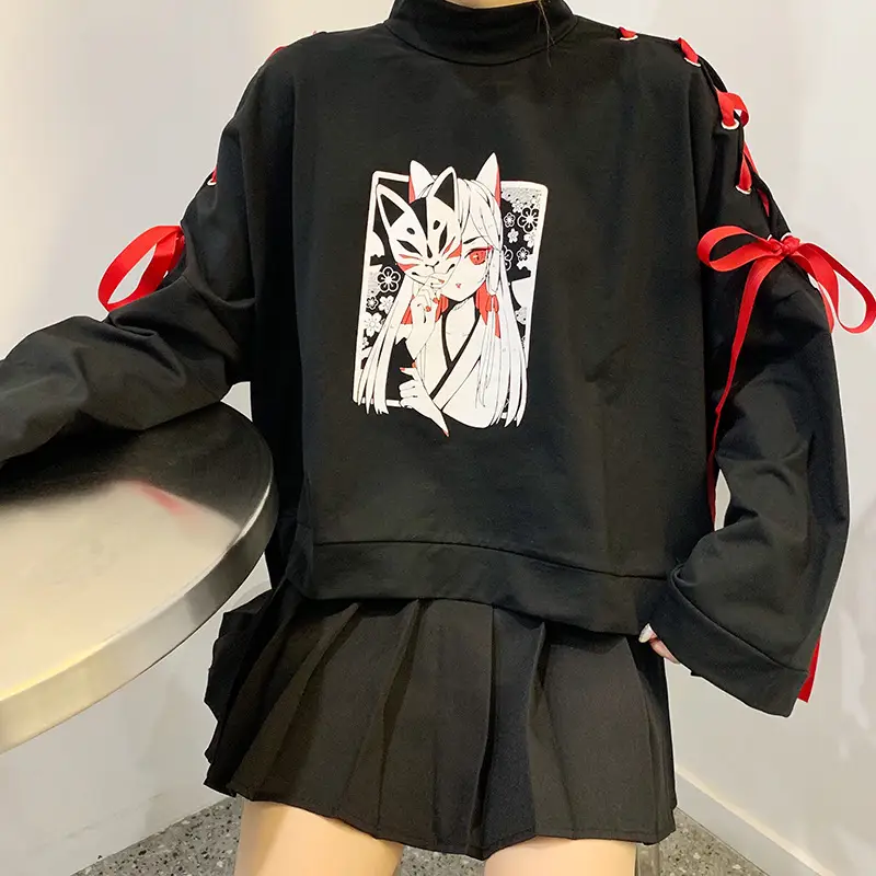 Japanese Style Black Cardboard Sweatshirt Set for Girls — feature 29