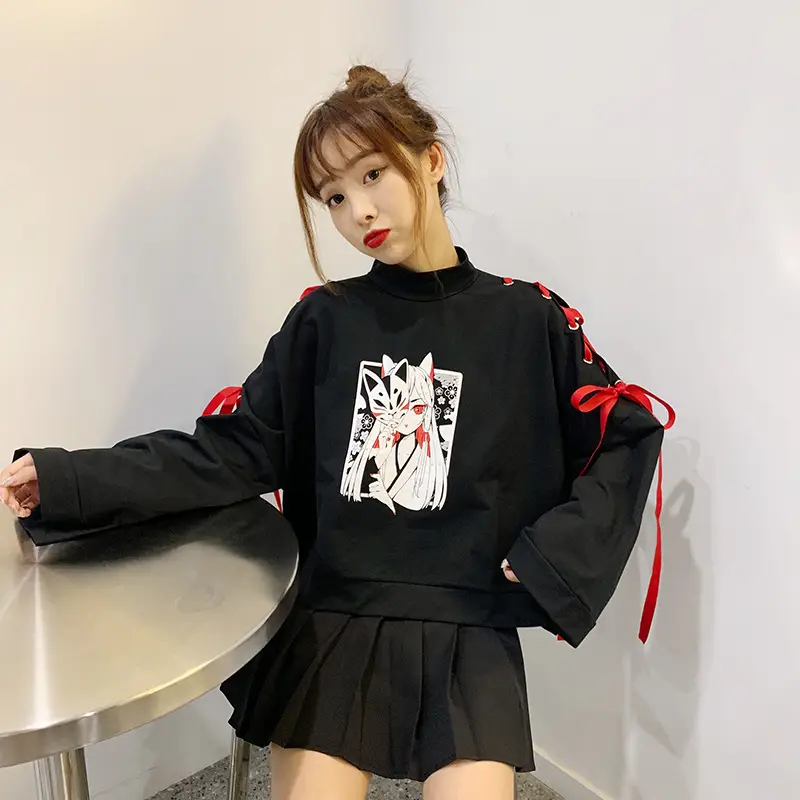 Japanese Style Black Cardboard Sweatshirt Set for Girls — feature 31