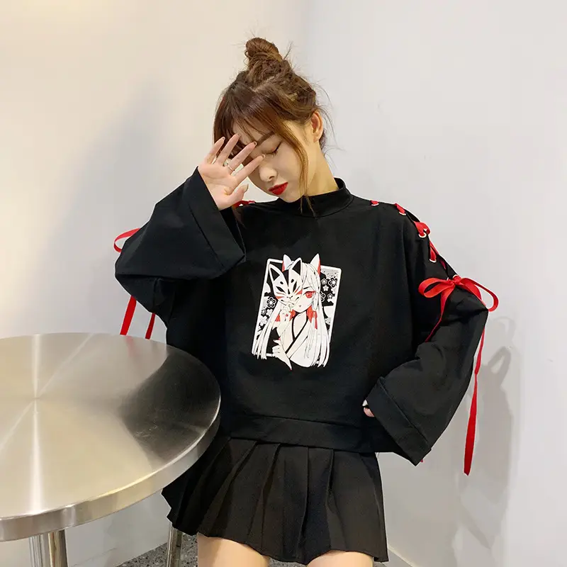 Japanese Style Black Cardboard Sweatshirt Set for Girls — feature 32