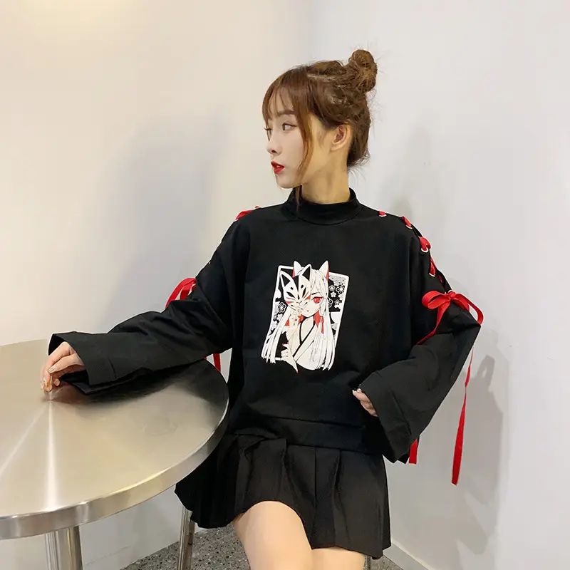 Japanese Style Black Cardboard Sweatshirt Set for Girls — feature 33