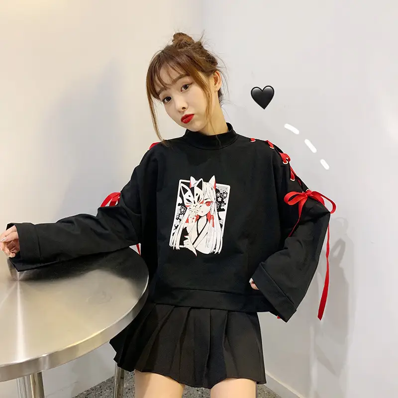 Japanese Style Black Cardboard Sweatshirt Set for Girls — feature 35
