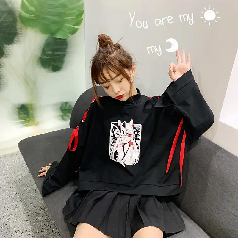 Japanese Style Black Cardboard Sweatshirt Set for Girls — feature 36
