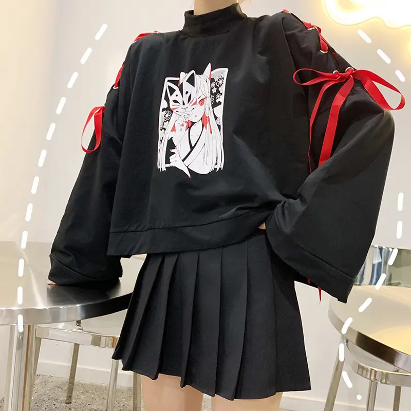 Japanese Style Black Cardboard Sweatshirt Set for Girls — feature 37