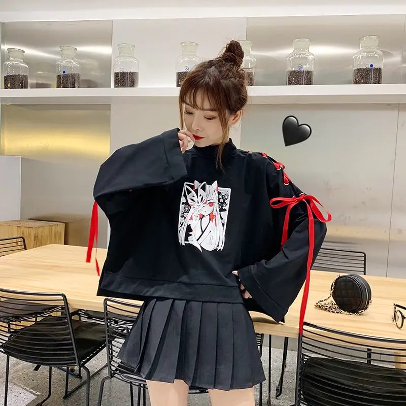 Japanese Style Black Cardboard Sweatshirt Set for Girls — feature 38