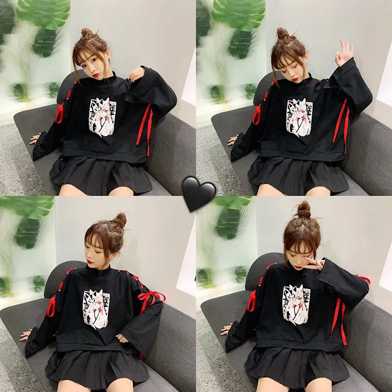 Japanese Style Black Cardboard Sweatshirt Set for Girls — feature 40