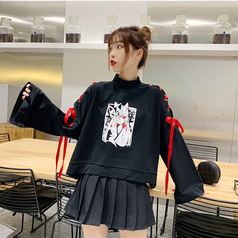 Japanese Style Black Cardboard Sweatshirt Set for Girls — feature 6