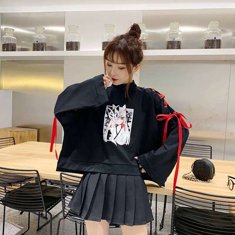 Japanese Style Black Cardboard Sweatshirt Set for Girls — feature 8
