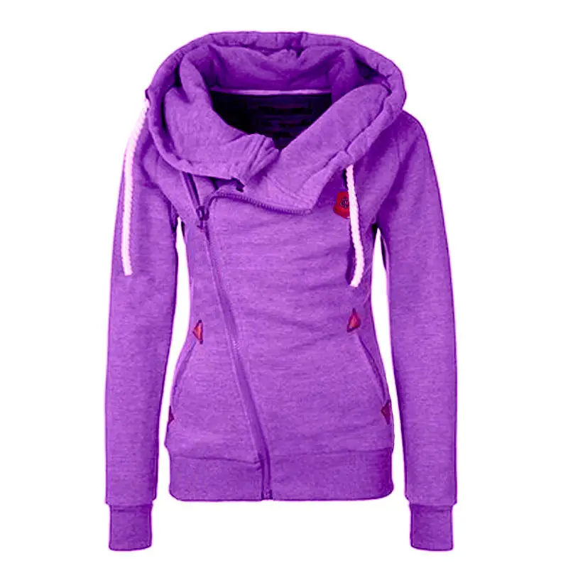 Women's Blue Zipper Hooded Sweatshirt with Logo - Image 8