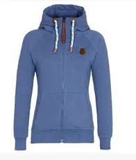 Women's Blue Zipper Hooded Sweatshirt with Logo - Image 5