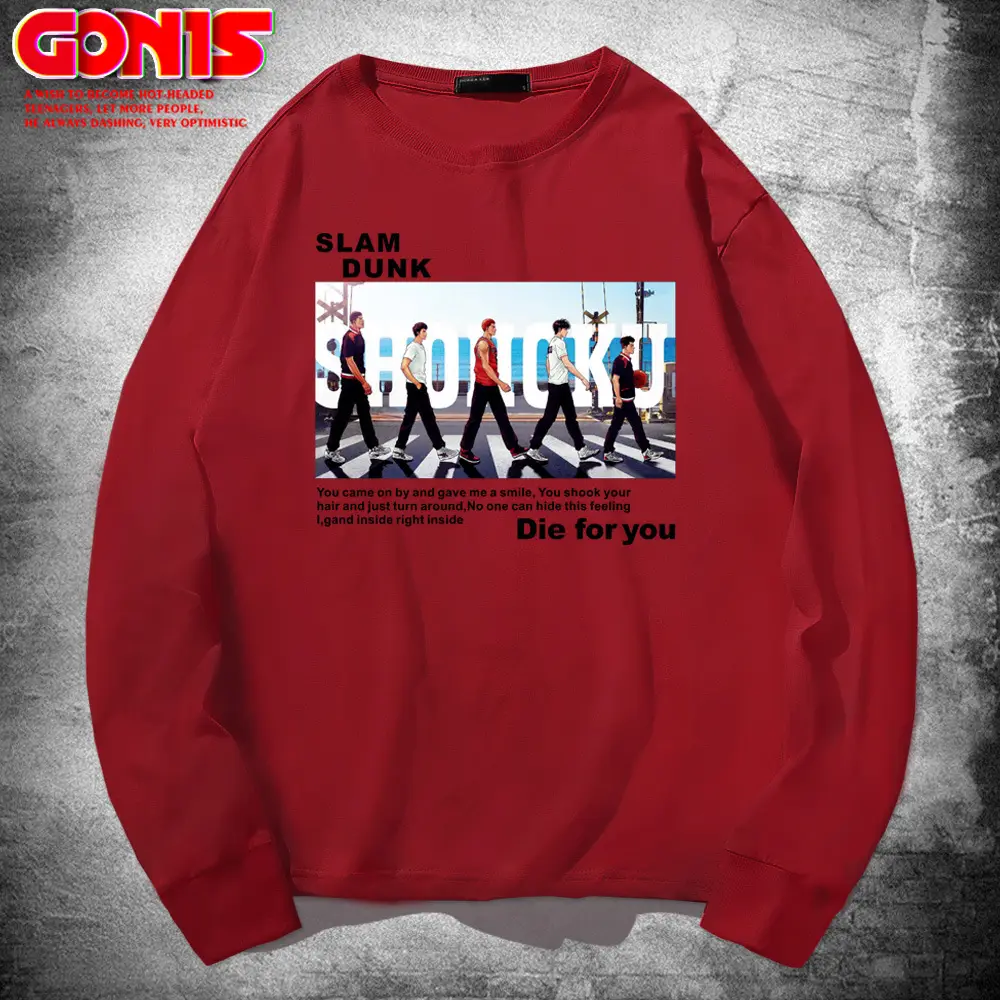 Men's Red Slam Dunk Long Sleeve T-Shirt Pure Cotton - Image 13