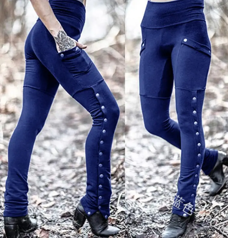 Women's Olive Green Rivet Pencil Pants Slim Fit Stretch Pocket
