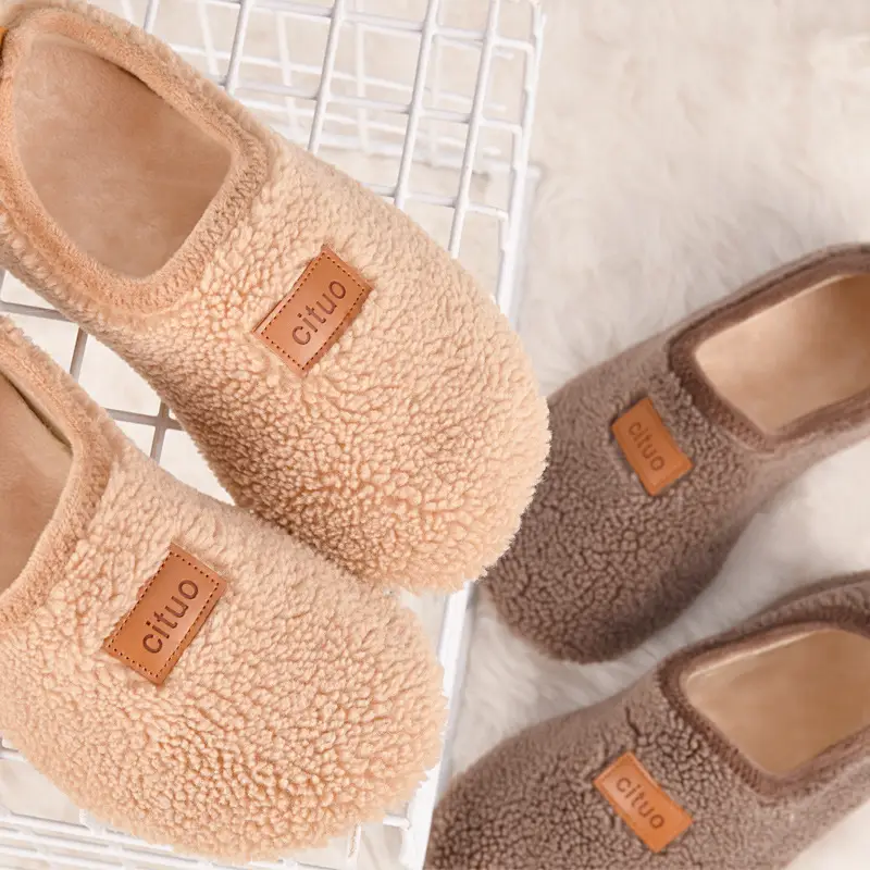 Winter Indoor Floor Shoes Fleece-lined Padded Cotton Shoes Non-slip Soft-soled Men's and Women's Indoor Home Shoes Lamb Fleece Shoes - Image 6