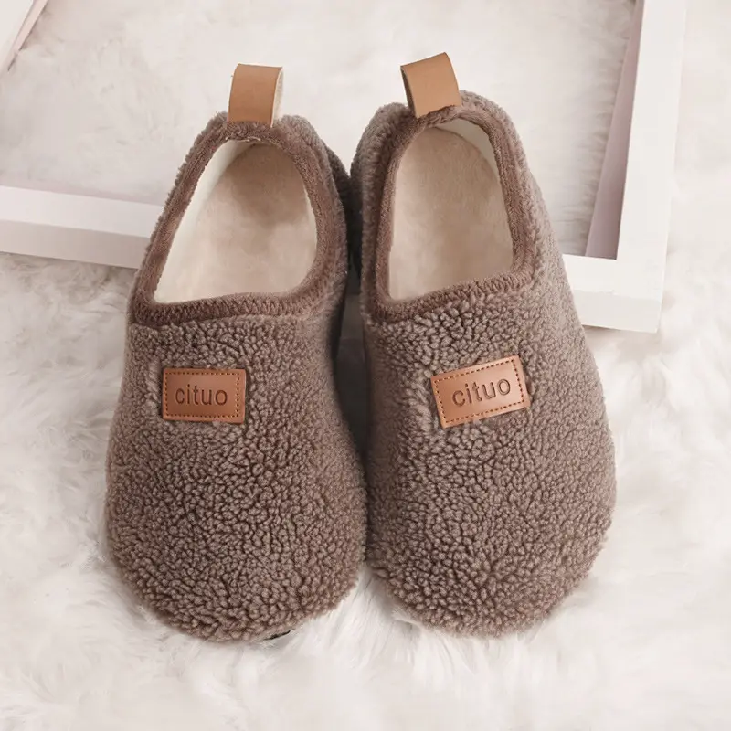 Winter Indoor Floor Shoes Fleece-lined Padded Cotton Shoes Non-slip Soft-soled Men's and Women's Indoor Home Shoes Lamb Fleece Shoes - Image 2