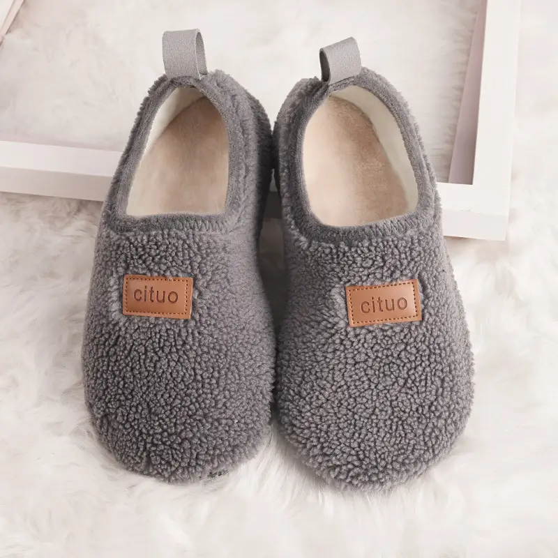 Winter Indoor Floor Shoes Fleece-lined Padded Cotton Shoes Non-slip Soft-soled Men's and Women's Indoor Home Shoes Lamb Fleece Shoes - Image 3
