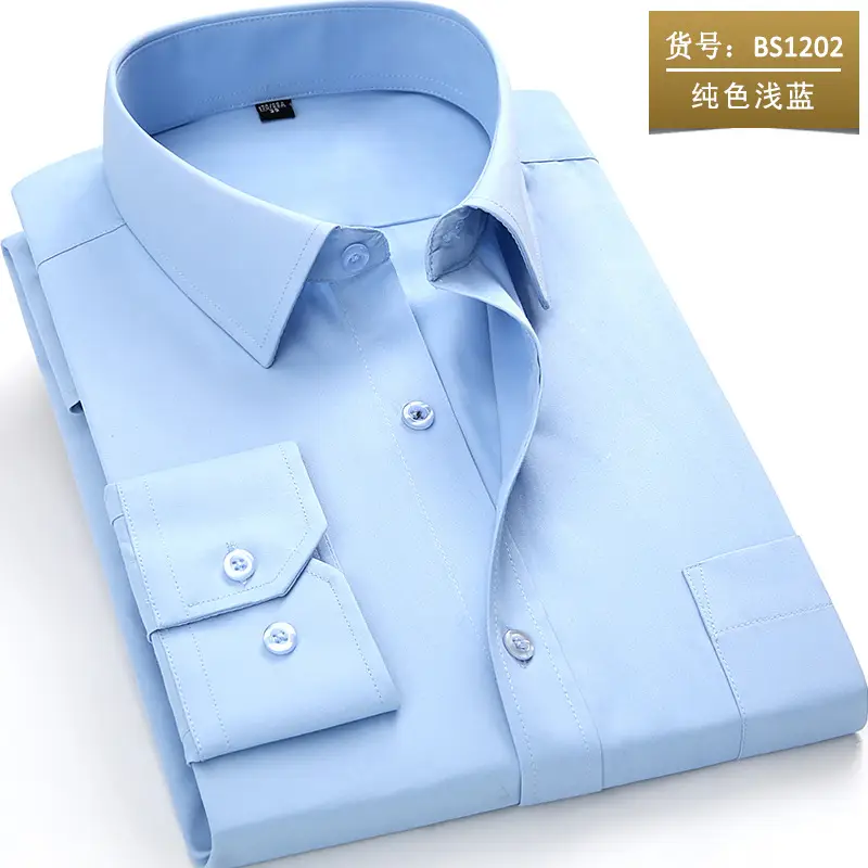 Men Slim Fit Light Blue Long Sleeve Shirt with Embroidery - Image 3