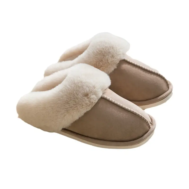 2023 Wool Faux Fur Slippers Grey Pink Women Winter Warm - Image 10