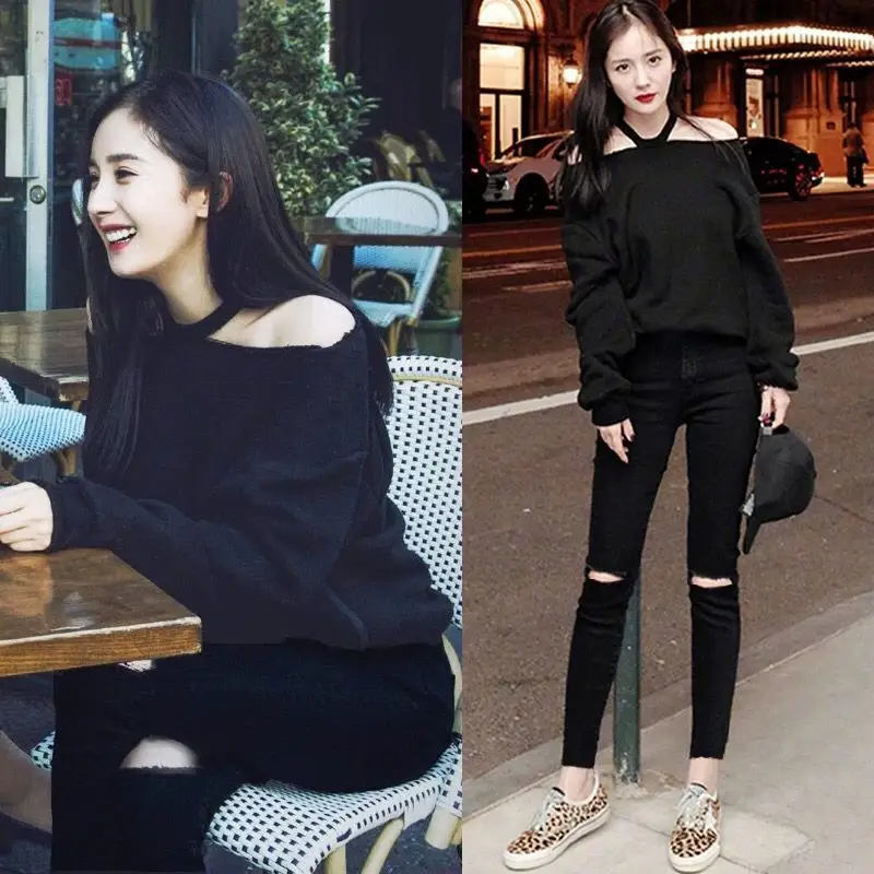 Women Ripped Cropped High Waist Black Pants 2019 - Image 8