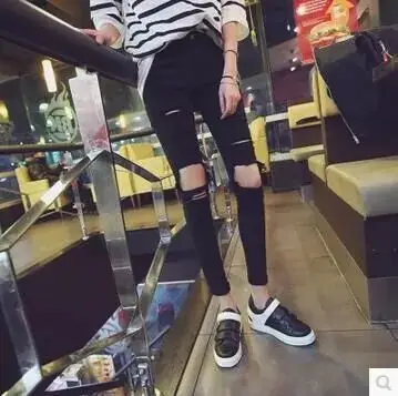 Women Ripped Cropped High Waist Black Pants 2019 - Image 9