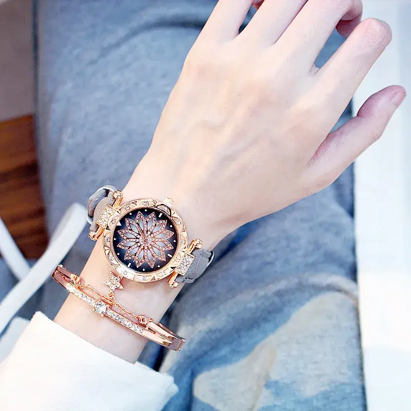 Women's Rose Gold Diamond Flower Watch 2019 - Image 8