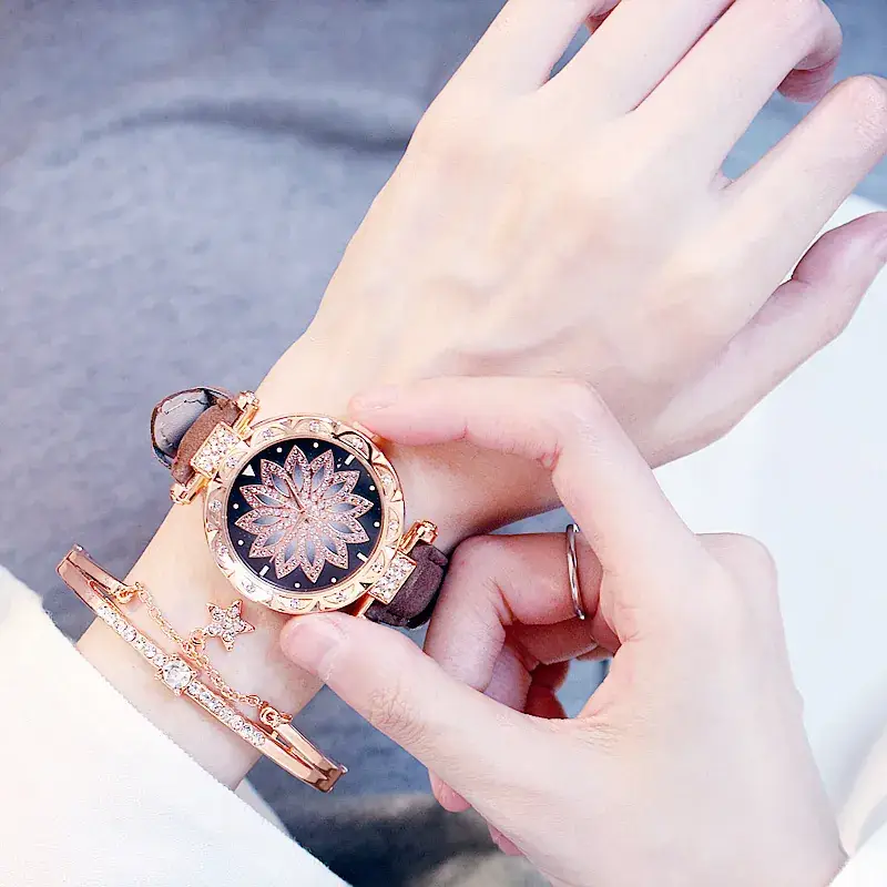 Women's Rose Gold Diamond Flower Watch 2019 - Image 7