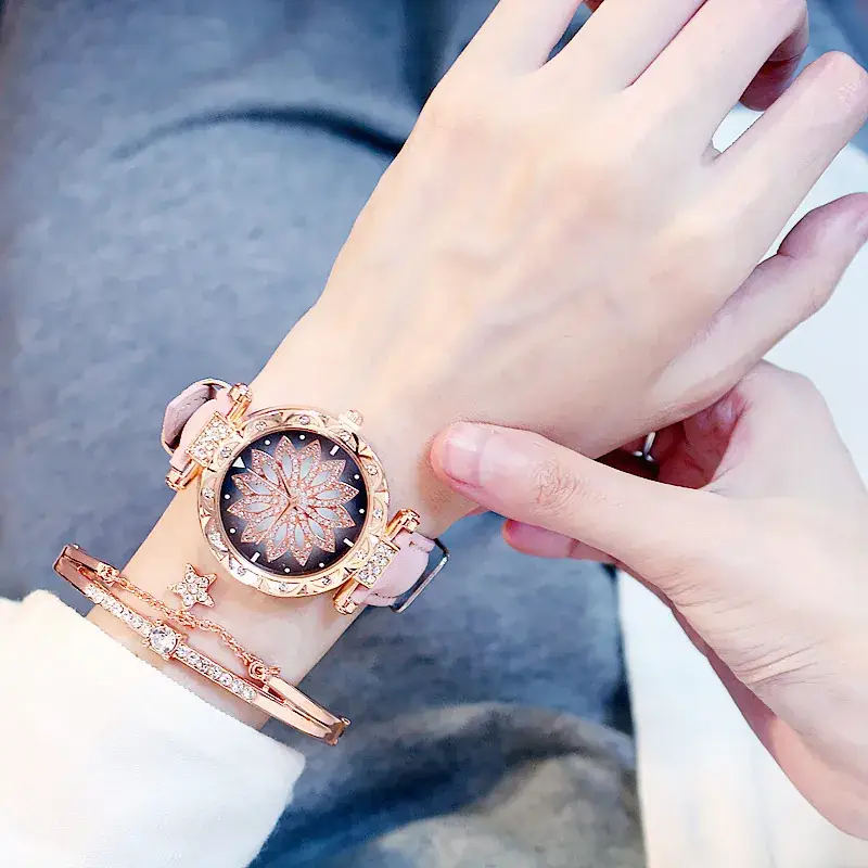 Women's Rose Gold Diamond Flower Watch 2019 - Image 6