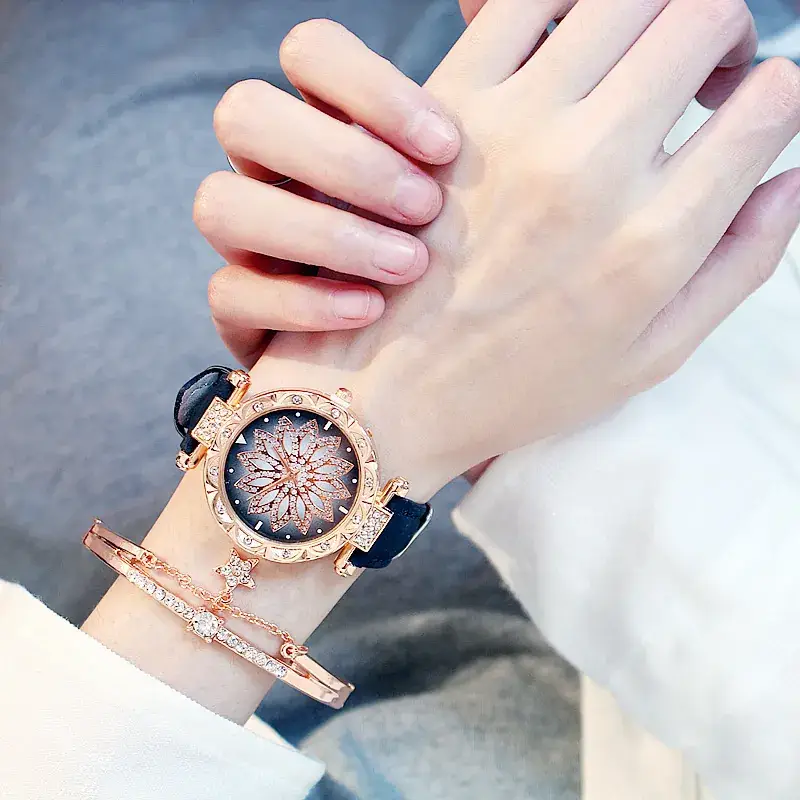 Women's Rose Gold Diamond Flower Watch 2019 - Image 5