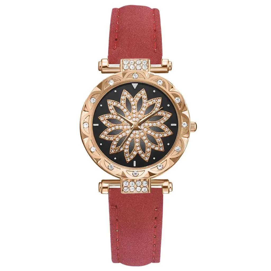 Women's Rose Gold Diamond Flower Watch 2019 - Image 9