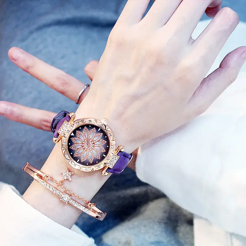 Women's Rose Gold Diamond Flower Watch 2019 - Image 2