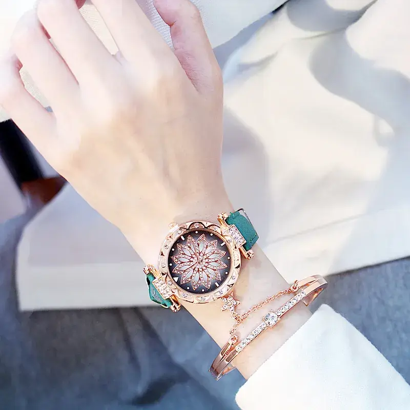 Women's Rose Gold Diamond Flower Watch 2019 - Image 3