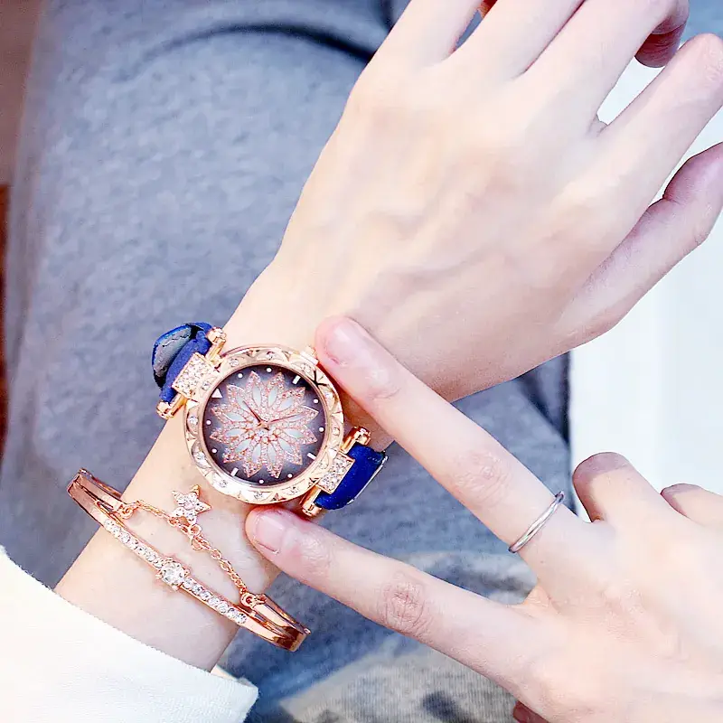 Women's Rose Gold Diamond Flower Watch 2019 - Image 4